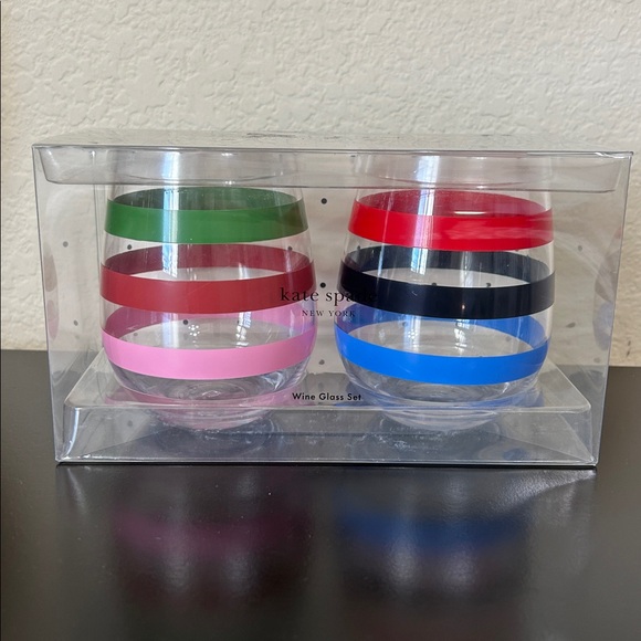 kate spade Other - Kate Spade NIB Multicolor Striped Acrylic 14 oz Stemless 2-Piece Wine Glass Set
